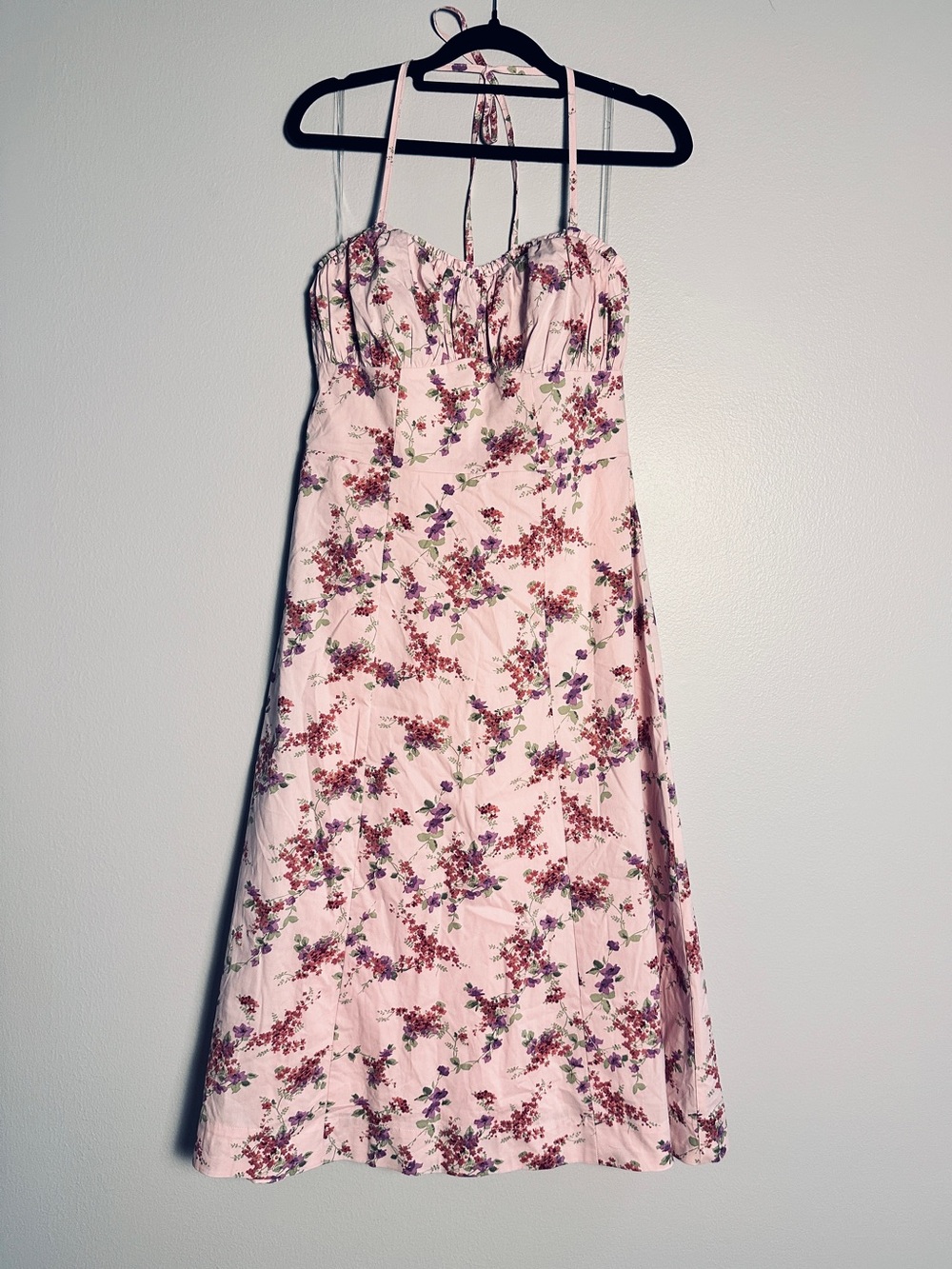 Wild Fable Fit and Flare Babydoll Midi A-Line Strapless Pink Floral Midi Dress S - Picture 3 of 12